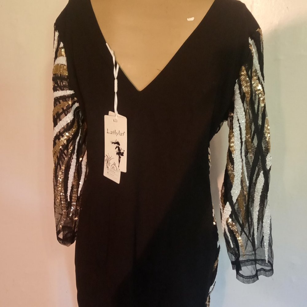 Elegant Sequin Zebra Pattern Midi Dress - image 5